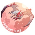 Cute Pterosaurus flying over tropical forest badge