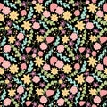 cute puffy flower seamless repeat pattern surface design black background