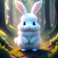Cute puffy rabbit in the magical forest