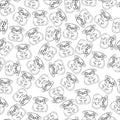 Cute pug dog in black and white seamless pattern. Coloring paper, page, book