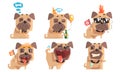 Cute Pug Dog with Various Emotions Set, Adorable Funny Animal Cartoon Character in Different Situations Vector Royalty Free Stock Photo