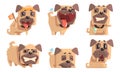 Cute Pug Dog with Various Emotions Set, Funny Animal Cartoon Character in Different Situations Vector Illustration Royalty Free Stock Photo