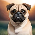 Cute pug looking at the viewer - ai generate image Royalty Free Stock Photo