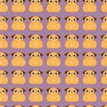 Cute pugs dog on purple background seamless pattern.