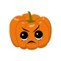 Cute pumpkin character with angry emotions, grumpy face, furious eyes