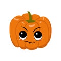 Cute pumpkin character with emotions of suspicious, displeased face