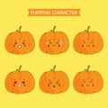 Cute Pumpkin Characters With Various Expression