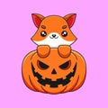 cute pumpkin fox halloween cartoon mascot doodle art hand drawn concept vector kawaii icon illustration Royalty Free Stock Photo