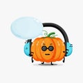 Cute pumpkin mascot listening to music