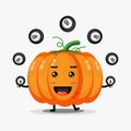 Cute pumpkin mascot playing billiard ball