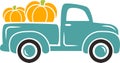 Cute pumpkin truck Svg cut file. Fall truck vector illustration isolated on white background. Autumn vintage old truck design