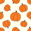 Cute pumpkins seamless pattern on beige background with aged scratched paper effect. Helloween background