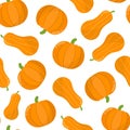 Cute pumpkins seamless pattern. Vegetables food background