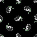 Cute punk rock rat on black background vector pattern. Grungy alternative checkered home decor with cartoon animal