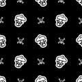 Cute punk rock webcap mushroom monochrome lineart vector pattern. Grungy alternative home decor with cartoon poisonous