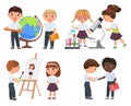 Cute pupils boys and girls. School kids vector illustratrion.