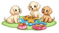 Cute puppies enjoying a picnic Royalty Free Stock Photo