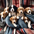 Cute puppies staying warm - ai generated image