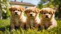 cute puppies a lawn with grass on a sunny day adorable small beautiful