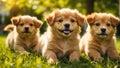 cute puppies a lawn with grass on a sunny day adorable small beautiful little