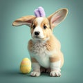 cute puppy baby dog with Easter eggs and Easter outfit AI Generated