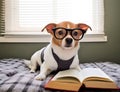 Cute puppy with book about bedtime stories