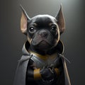 Cute puppy with clothes. Dog dressed as superhero with cape, puppy with clothes Royalty Free Stock Photo