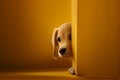 Cute puppy dog peeking from around the corner, dog head, copy space. Generative AI Royalty Free Stock Photo