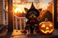 Cute Puppy Dog Wearing Halloween Costume Outdoors Royalty Free Stock Photo