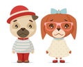 Cute puppy dogs boy girl geek cubs hipster mascot cartoon flat design vector illustration Royalty Free Stock Photo