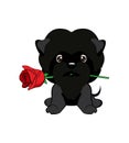 Cute puppy with a flower cartoon hand drawn vector illustration. Can be used for t-shirt print, kids wear fashion design, baby sho Royalty Free Stock Photo