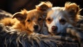 Cute puppy and fluffy dog sitting, looking at camera, outdoors generated by AI Royalty Free Stock Photo