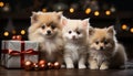 Cute puppy gift, fluffy and small, sitting by the tree generated by AI