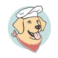 Labrador retriever dog with chef hat, cartoon vector illustration on animal food theme Royalty Free Stock Photo