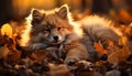 Cute puppy playing in autumn forest, purebred dog beauty generated by AI Royalty Free Stock Photo