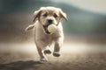 cute puppy playing with ball, chasing and retrieving it over and over again