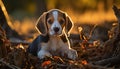 Cute puppy playing in the grass, enjoying the autumn sunset generated by AI Royalty Free Stock Photo
