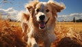 A cute puppy playing outdoors in the meadow, joyful and obedient generated by AI Royalty Free Stock Photo