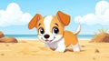 Cute puppy digging in sand at. Royalty Free Stock Photo