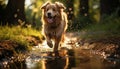 Cute puppy playing in water, enjoying the outdoors generated by AI Royalty Free Stock Photo