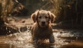 Cute puppy playing in water, enjoying the outdoors generated by AI Royalty Free Stock Photo