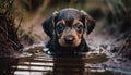 Cute puppy playing in water, enjoying summer fun outdoors generated by AI Royalty Free Stock Photo