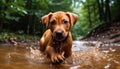 Cute puppy playing in water, enjoying the summer outdoors generated by AI Royalty Free Stock Photo