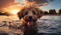 Cute puppy playing in water, enjoying summer outdoors generated by AI Royalty Free Stock Photo