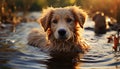 Cute puppy playing in the water, enjoying the summer outdoors generated by AI Royalty Free Stock Photo