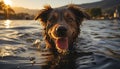 Cute puppy playing in water, enjoying summer outdoors generated by AI Royalty Free Stock Photo