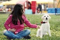 Cute Puppy Preteen Girl Park Sitting Royalty Free Stock Photo