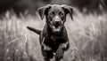 Cute puppy running in meadow, pure joy generated by AI