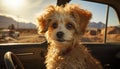 Cute puppy sitting in car, looking at camera, enjoying adventure generated by AI Royalty Free Stock Photo