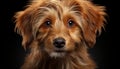 Cute puppy sitting, looking at camera, fluffy fur, black background generated by AI Royalty Free Stock Photo